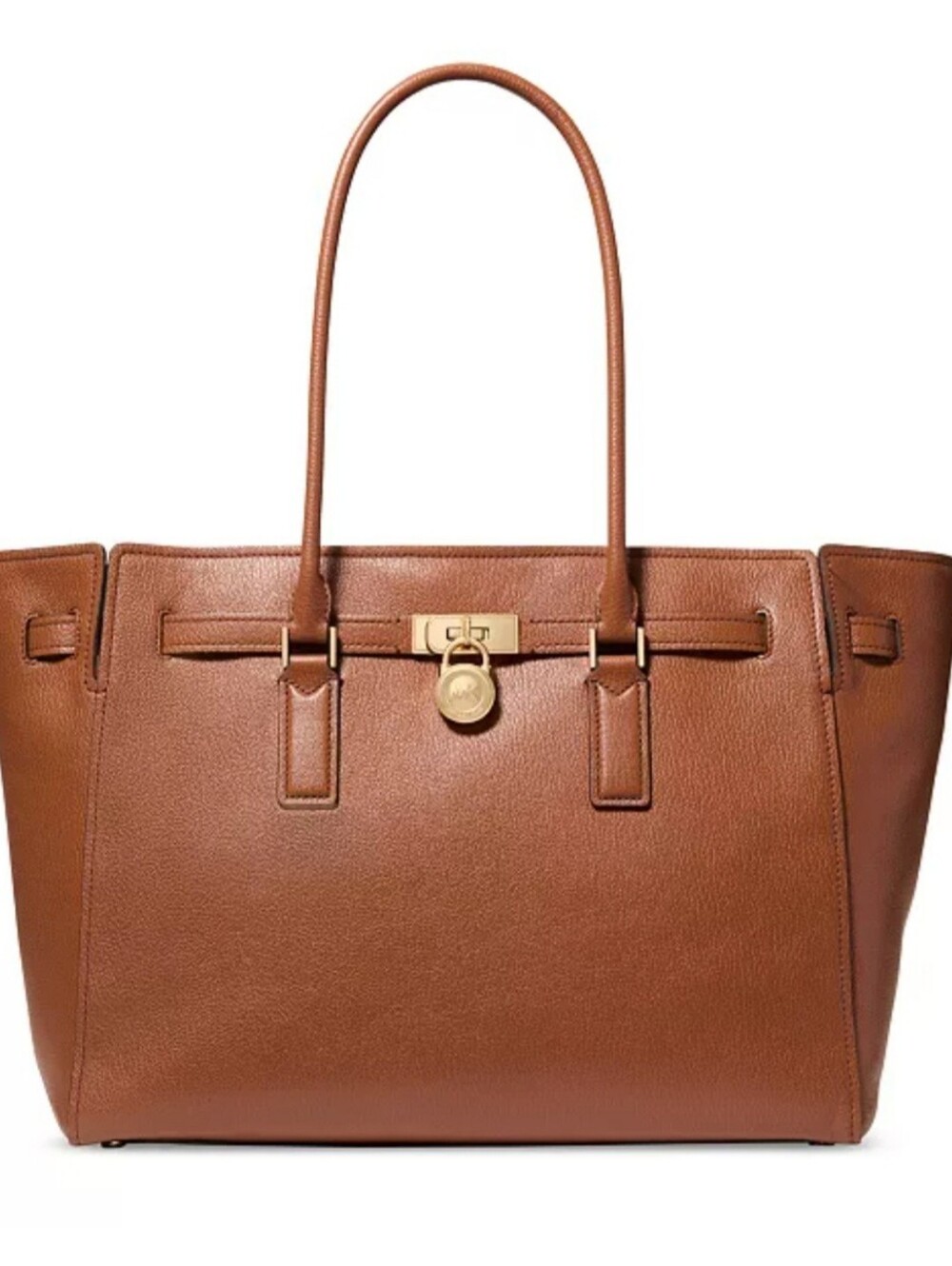 New Michael Kors Cognac Large Leather Tote with Gold-Tone Lock